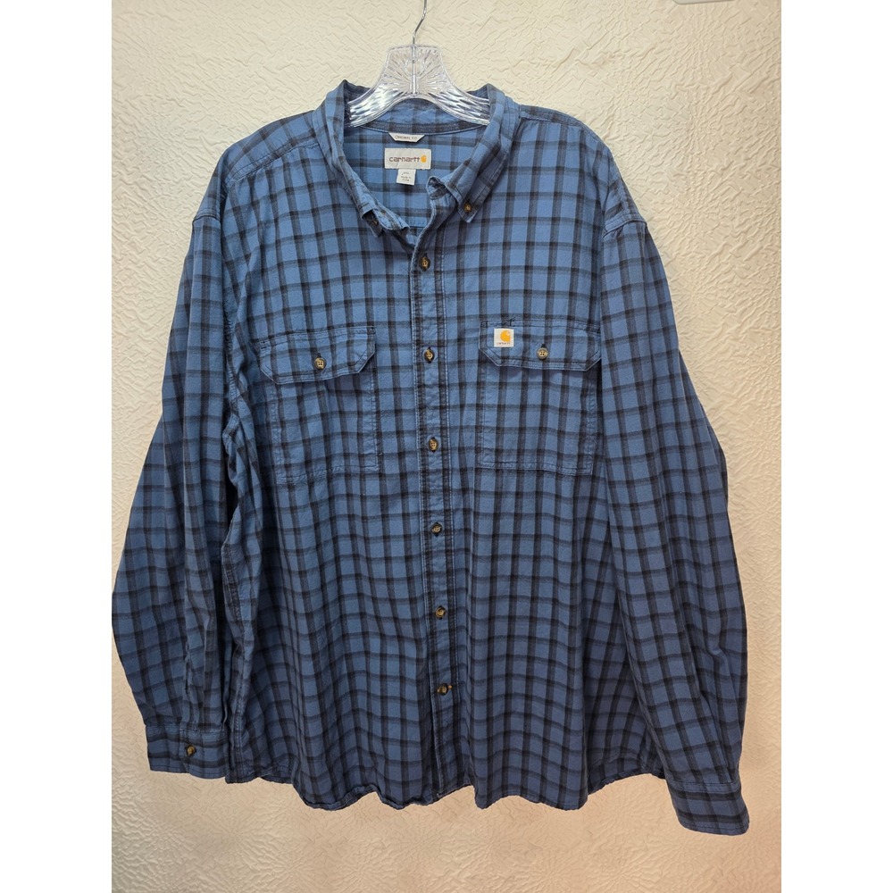 Carhartt Plaid Shirt Mens 2XL Blue Good Original Fit Long Sleeve Workwear